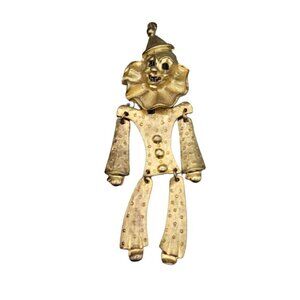 Large Articulated Clown Brooch Pendant Whimsical Jewelry Unsigned
